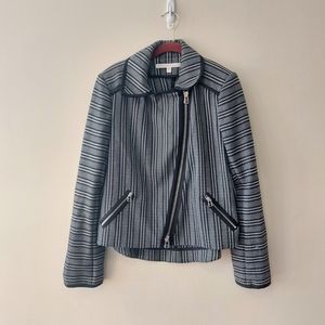 Veronica Beard Asymmetrical Zip Striped Moto Biker Jacket Blazer Size 8